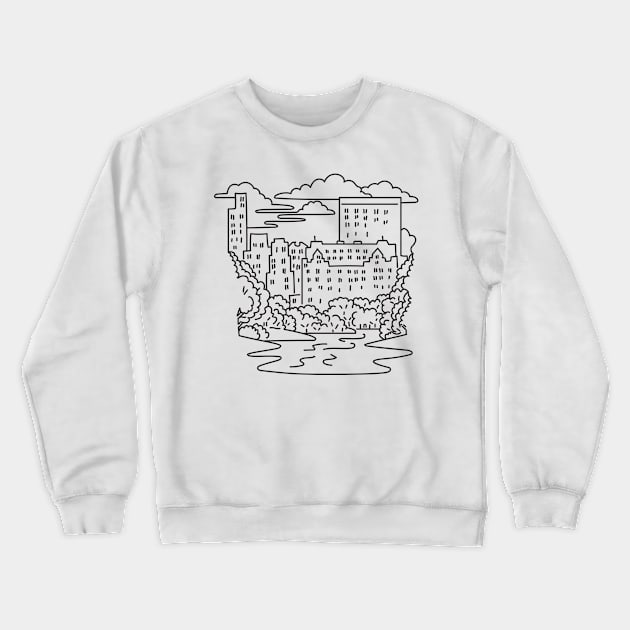 Central Park with the Pond and Midtown Manhattan in New York City USA Mono Line Art Crewneck Sweatshirt by patrimonio